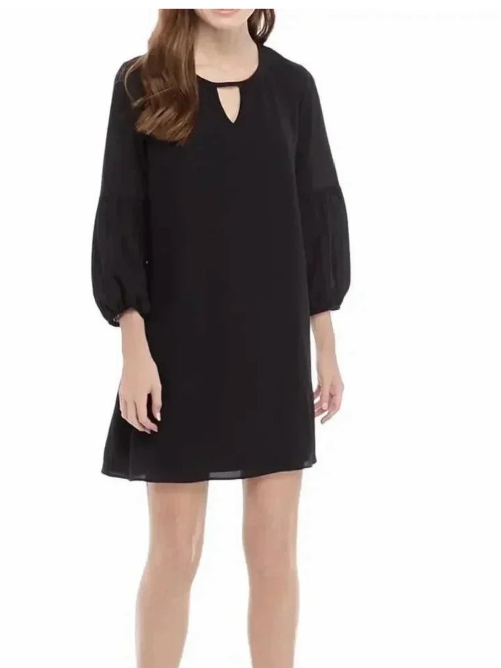 Black 3/4 Sleeve Keyhole Tunic Dress - Women's